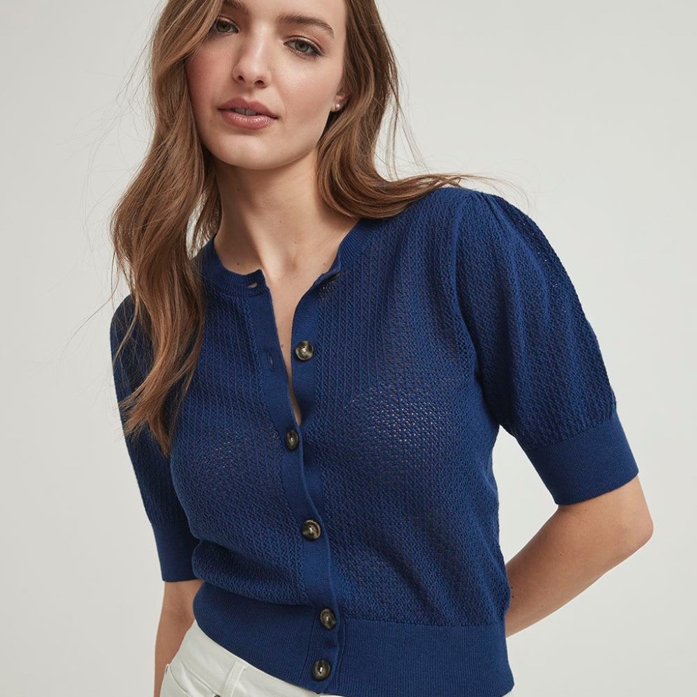 RW&CO Elbow Sleeve Blue Cotton Cardigan Size XL - EUC!